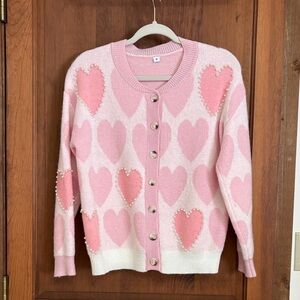 Amazon Essentials Pink Heart Cardigan